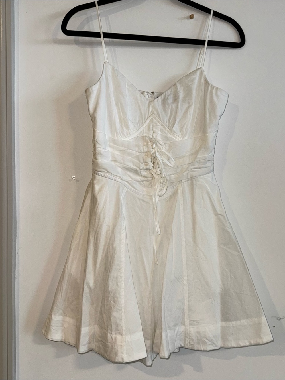 Trixxi White Spaghetti-Strap Lace-Up Mini Dress